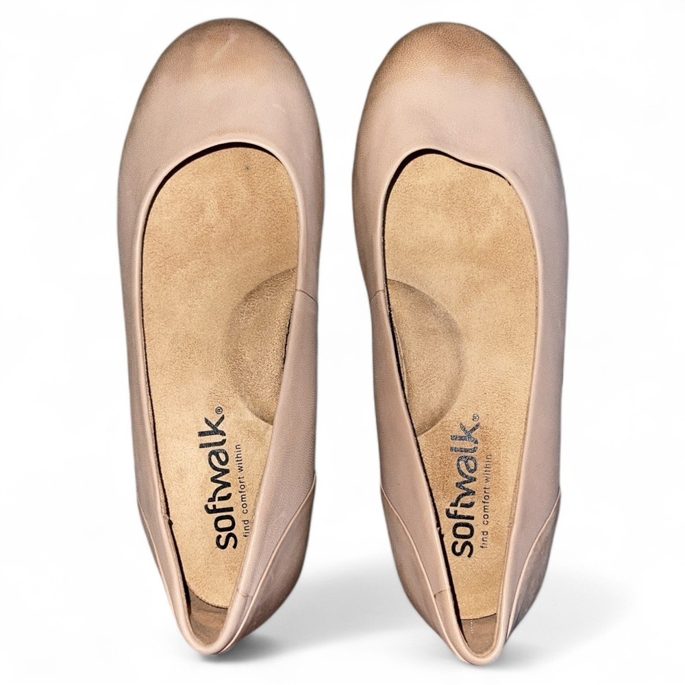 Softwalk Cushioned Comfort Beige Leather Ballet Flat Women’s 6.5 WIDE